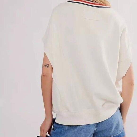 Free People We The Free Ivy Vest Top Sweatshirt Embroidered Ribbed L New 277181 - Picture 5 of 9